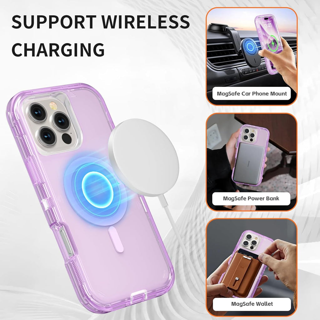 For iPhone 16 Transparent Phone Case Compatible with MagSafe, Triple Layer Magnetic Charging Case, iPhone 16 Heavy Duty Shockproof and Drop-Proof Phone Case, 6.1 inch