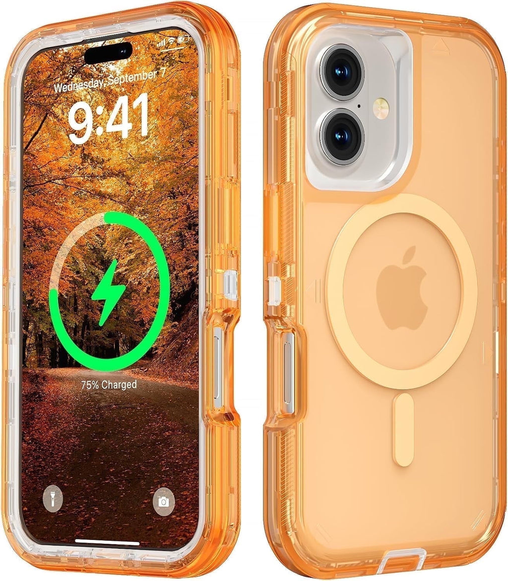 For iPhone 16 Transparent Phone Case Compatible with MagSafe, Triple Layer Magnetic Charging Case, iPhone 16 Heavy Duty Shockproof and Drop-Proof Phone Case, 6.1 inch