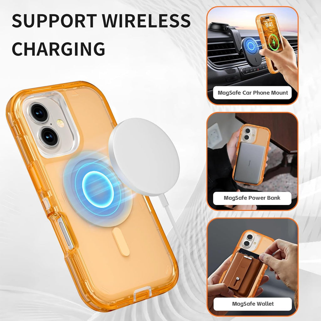 For iPhone 16 Transparent Phone Case Compatible with MagSafe, Triple Layer Magnetic Charging Case, iPhone 16 Heavy Duty Shockproof and Drop-Proof Phone Case, 6.1 inch
