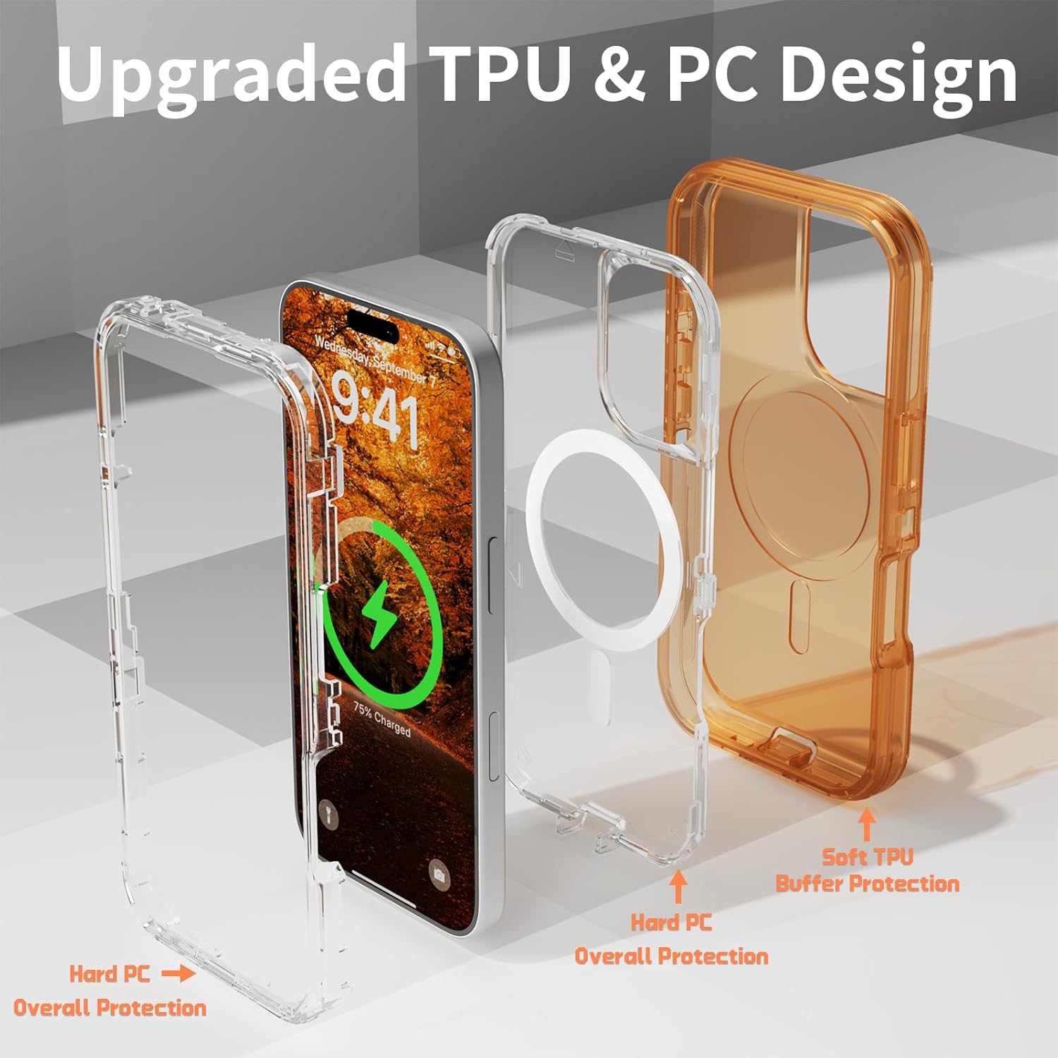 For iPhone 16 Transparent Phone Case Compatible with MagSafe, Triple Layer Magnetic Charging Case, iPhone 16 Heavy Duty Shockproof and Drop-Proof Phone Case, 6.1 inch