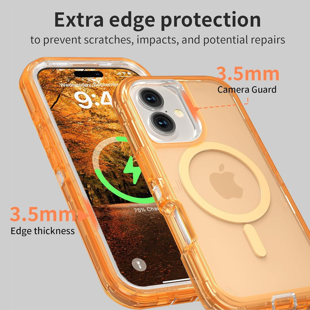 For iPhone 16 Transparent Phone Case Compatible with MagSafe, Triple Layer Magnetic Charging Case, iPhone 16 Heavy Duty Shockproof and Drop-Proof Phone Case, 6.1 inch