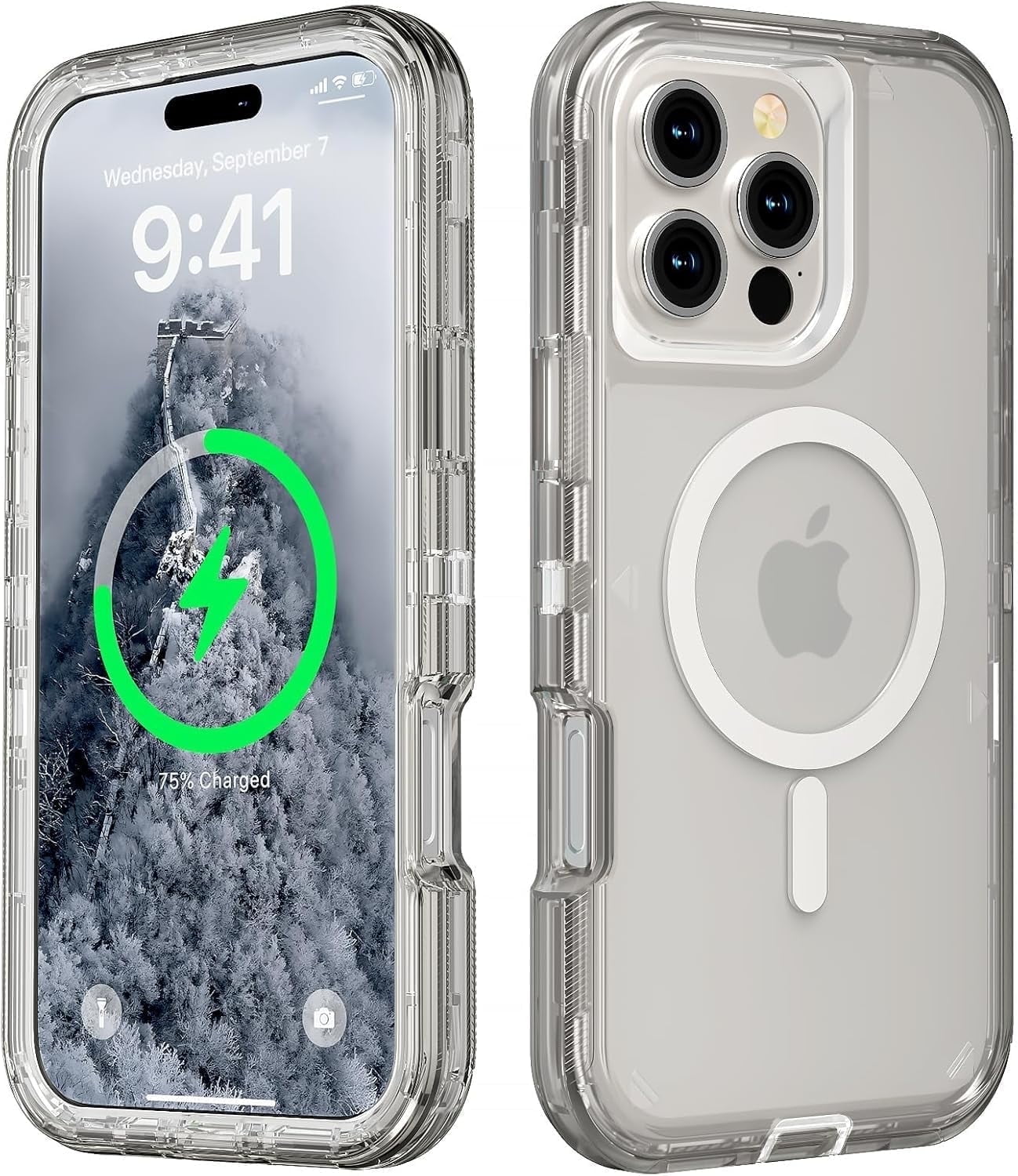 For iPhone 16 Transparent Phone Case Compatible with MagSafe, Triple Layer Magnetic Charging Case, iPhone 16 Heavy Duty Shockproof and Drop-Proof Phone Case, 6.1 inch