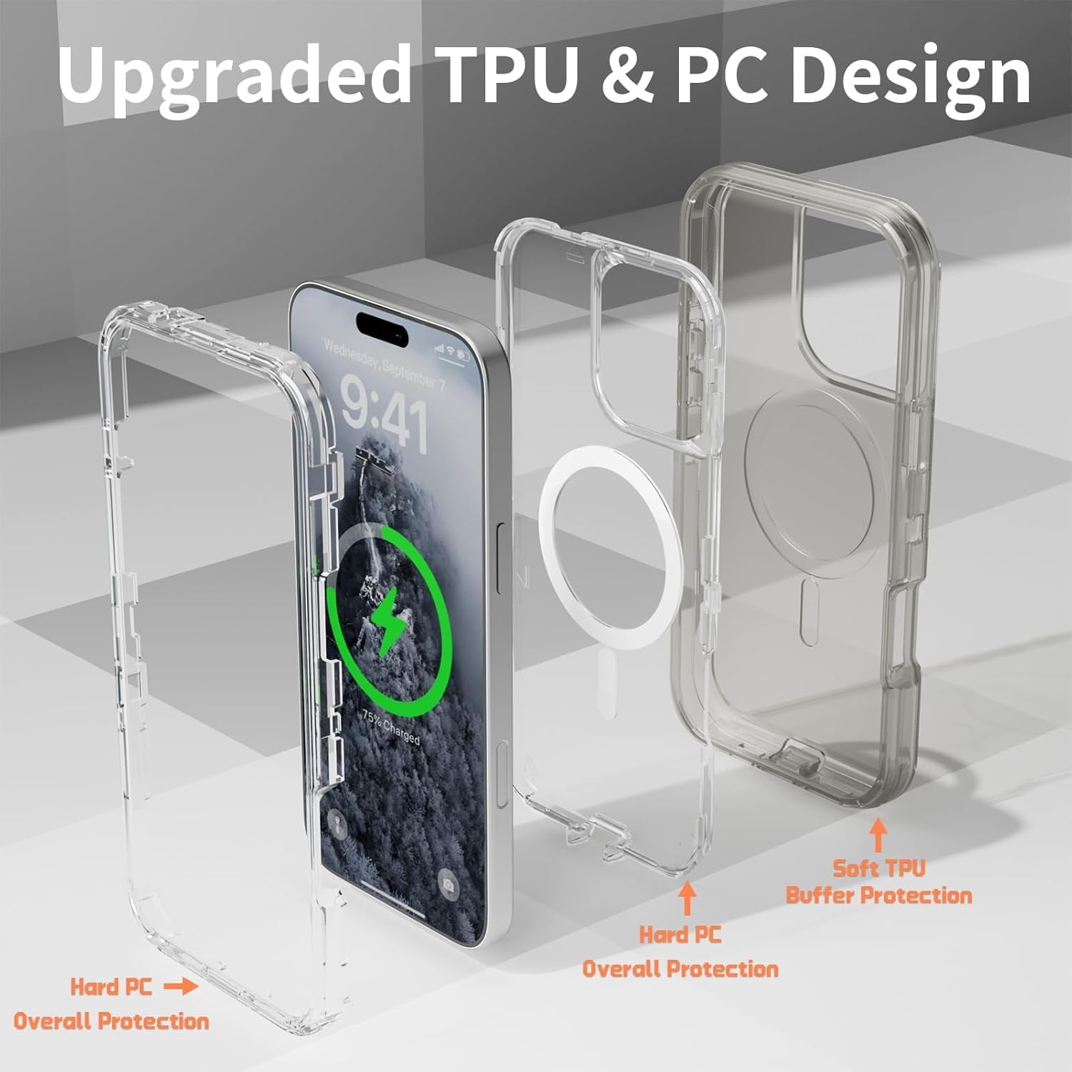 For iPhone 16 Transparent Phone Case Compatible with MagSafe, Triple Layer Magnetic Charging Case, iPhone 16 Heavy Duty Shockproof and Drop-Proof Phone Case, 6.1 inch