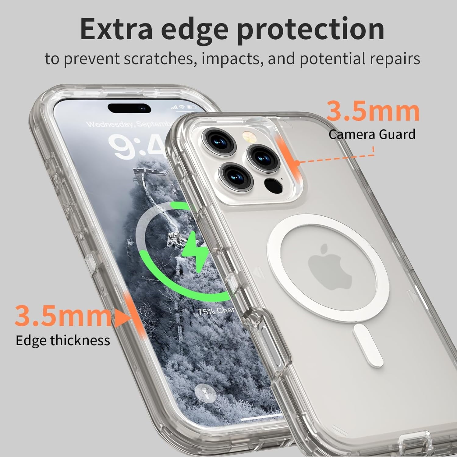 For iPhone 16 Transparent Phone Case Compatible with MagSafe, Triple Layer Magnetic Charging Case, iPhone 16 Heavy Duty Shockproof and Drop-Proof Phone Case, 6.1 inch