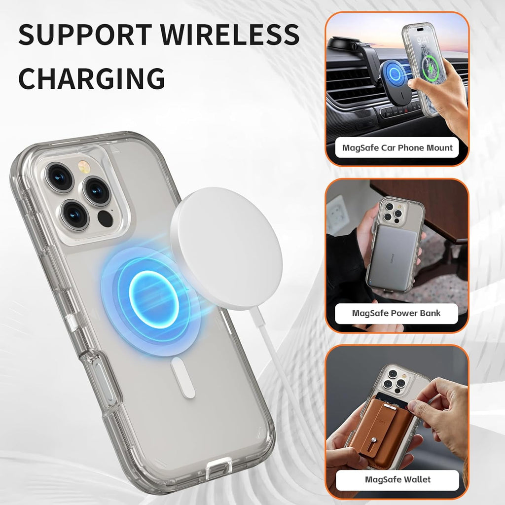 For iPhone 16 Transparent Phone Case Compatible with MagSafe, Triple Layer Magnetic Charging Case, iPhone 16 Heavy Duty Shockproof and Drop-Proof Phone Case, 6.1 inch