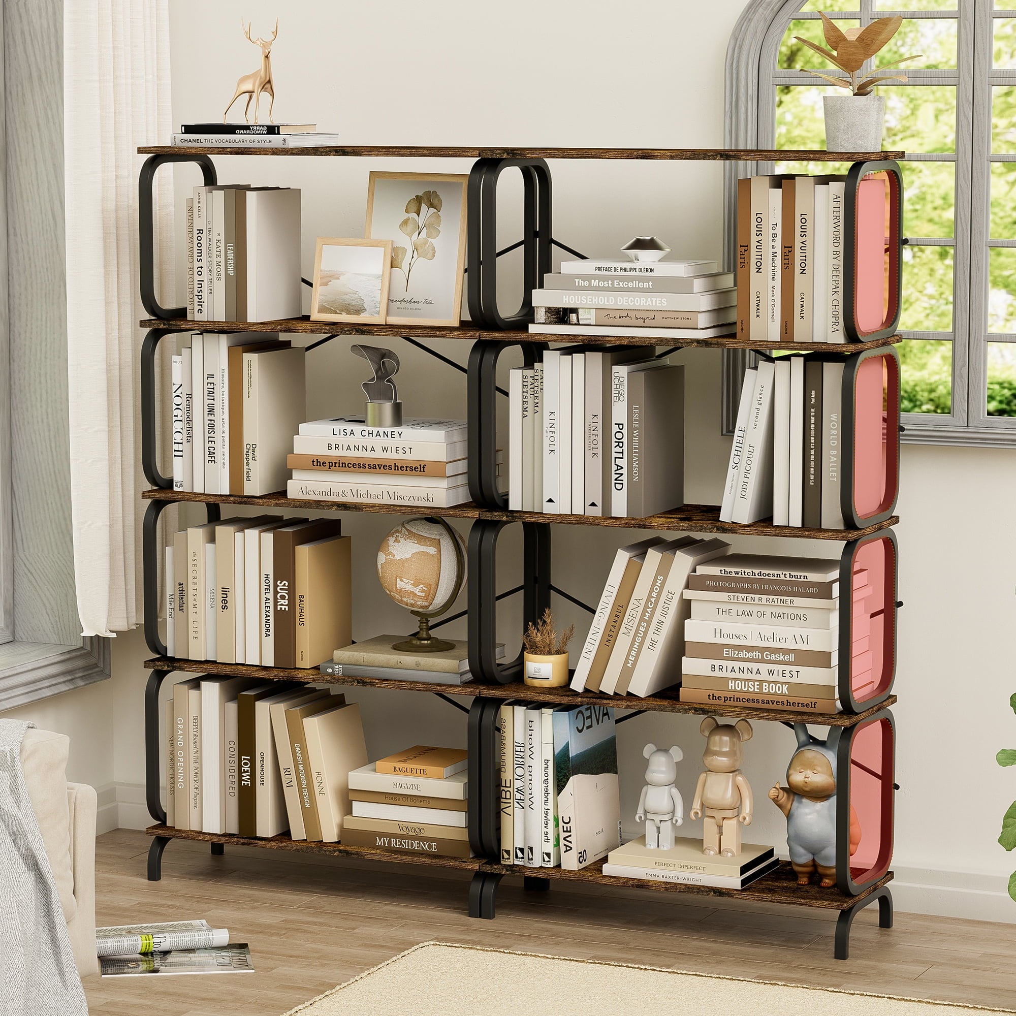 5-Tier Industrial Bookshelf, Rustic Brown Tall Bookcase with Open Wood and Metal Design, Vintage Storage Organizer for Books, CDs, Movies, Multi-Purpose Shelf for Living Room, Bedroom, Home Office