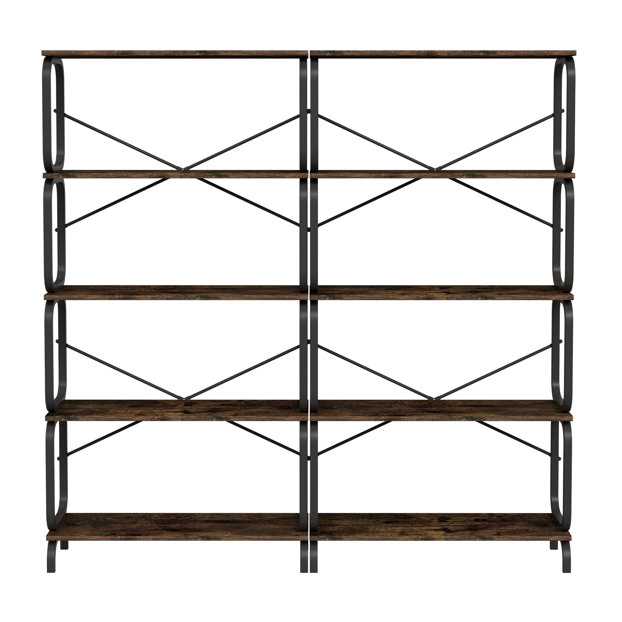 5-Tier Industrial Bookshelf, Rustic Brown Tall Bookcase with Open Wood and Metal Design, Vintage Storage Organizer for Books, CDs, Movies, Multi-Purpose Shelf for Living Room, Bedroom, Home Office