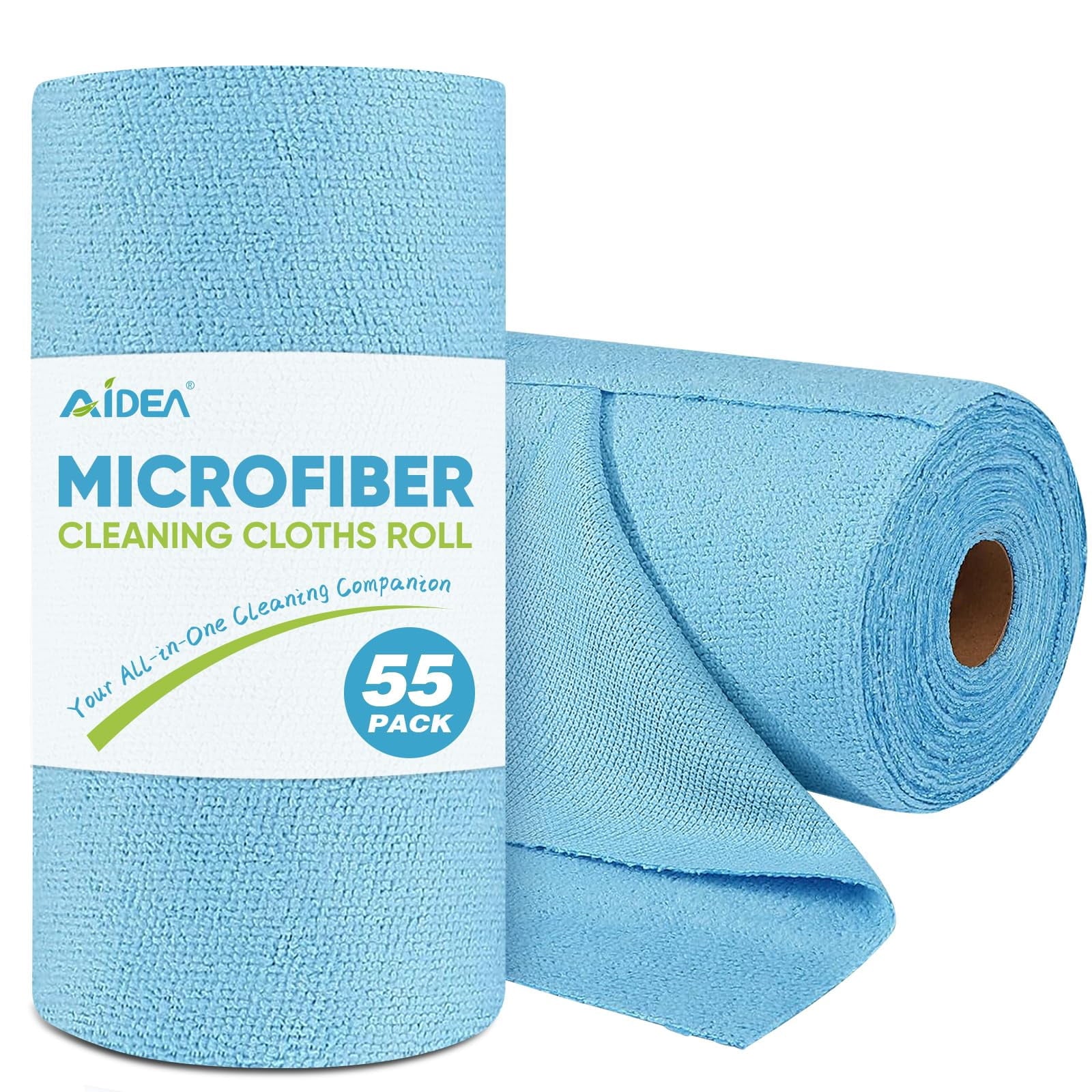 Microfiber Cleaning Cloth Roll, Blue Shop Towels 55 Sheets Washable, Microfiber Towels For Cars, Blue Rags Reusable Paper Towel For Automotive, Workshop, House, Kitchen, Cleaning Supplies11×9"
