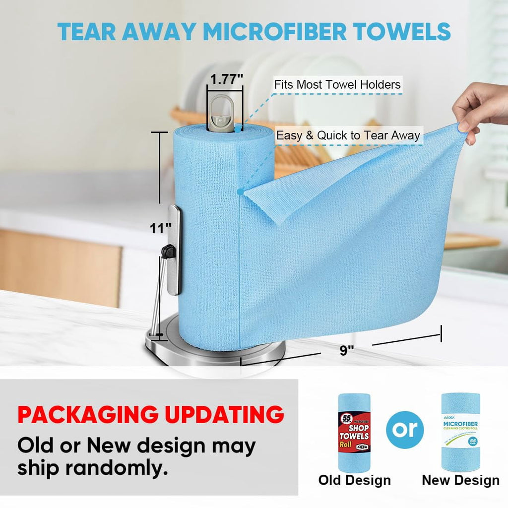 Microfiber Cleaning Cloth Roll, Blue Shop Towels 55 Sheets Washable, Microfiber Towels For Cars, Blue Rags Reusable Paper Towel For Automotive, Workshop, House, Kitchen, Cleaning Supplies11×9"