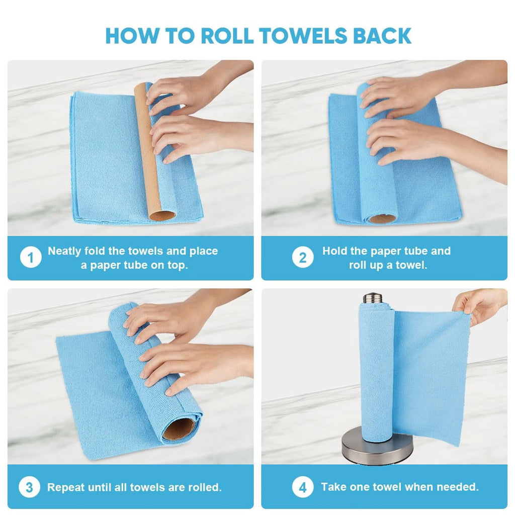 Microfiber Cleaning Cloth Roll, Blue Shop Towels 55 Sheets Washable, Microfiber Towels For Cars, Blue Rags Reusable Paper Towel For Automotive, Workshop, House, Kitchen, Cleaning Supplies11×9"