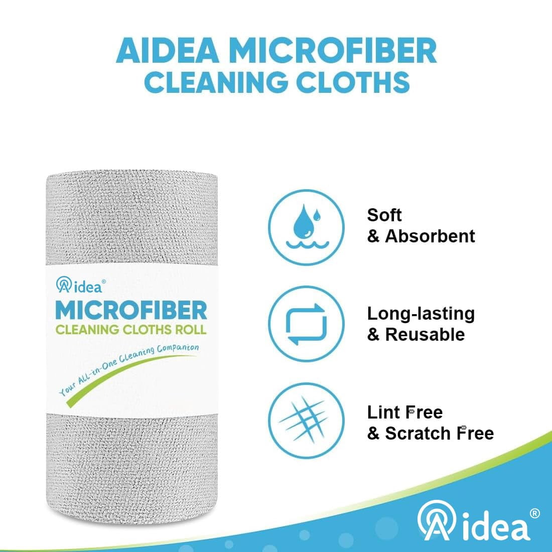 Microfiber Cleaning Cloth Roll, Blue Shop Towels 55 Sheets Washable, Microfiber Towels For Cars, Blue Rags Reusable Paper Towel For Automotive, Workshop, House, Kitchen, Cleaning Supplies11×9"