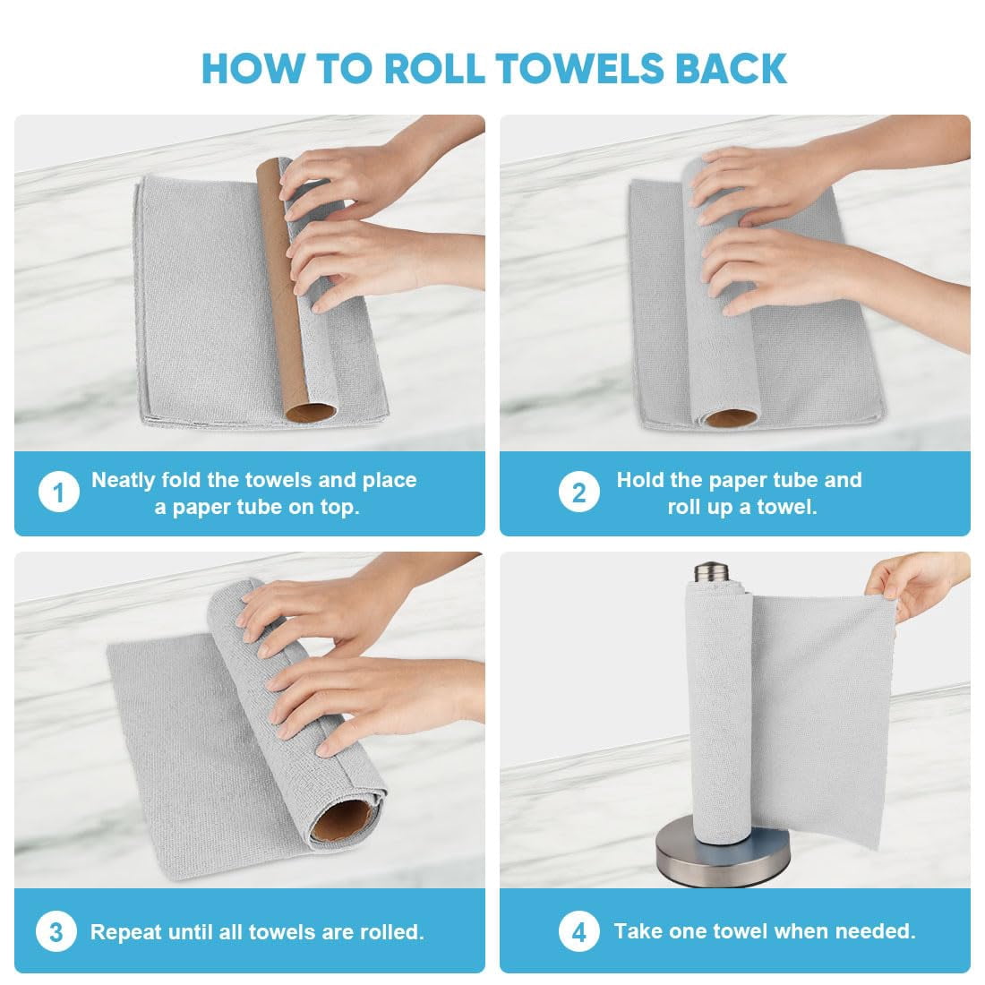 Microfiber Cleaning Cloth Roll, Blue Shop Towels 55 Sheets Washable, Microfiber Towels For Cars, Blue Rags Reusable Paper Towel For Automotive, Workshop, House, Kitchen, Cleaning Supplies11×9"