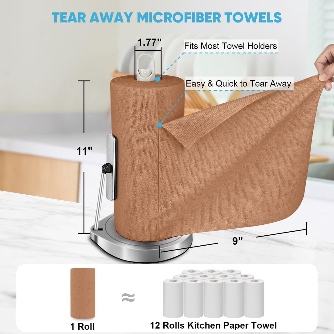 Microfiber Cleaning Cloth Roll, Blue Shop Towels 55 Sheets Washable, Microfiber Towels For Cars, Blue Rags Reusable Paper Towel For Automotive, Workshop, House, Kitchen, Cleaning Supplies11×9"