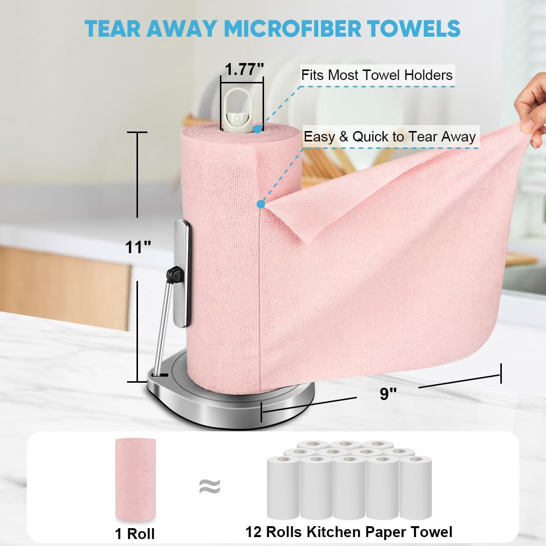 Microfiber Cleaning Cloth Roll, Blue Shop Towels 55 Sheets Washable, Microfiber Towels For Cars, Blue Rags Reusable Paper Towel For Automotive, Workshop, House, Kitchen, Cleaning Supplies11×9"