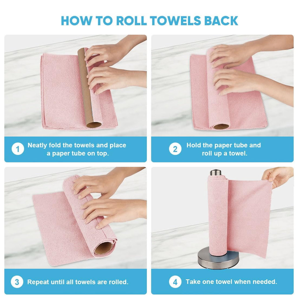 Microfiber Cleaning Cloth Roll, Blue Shop Towels 55 Sheets Washable, Microfiber Towels For Cars, Blue Rags Reusable Paper Towel For Automotive, Workshop, House, Kitchen, Cleaning Supplies11×9"