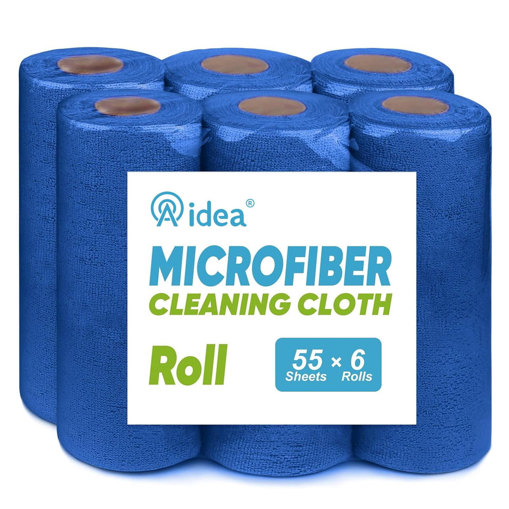 Microfiber Cleaning Cloth Roll, Blue Shop Towels 55 Sheets Washable, Microfiber Towels For Cars, Blue Rags Reusable Paper Towel For Automotive, Workshop, House, Kitchen, Cleaning Supplies11×9"