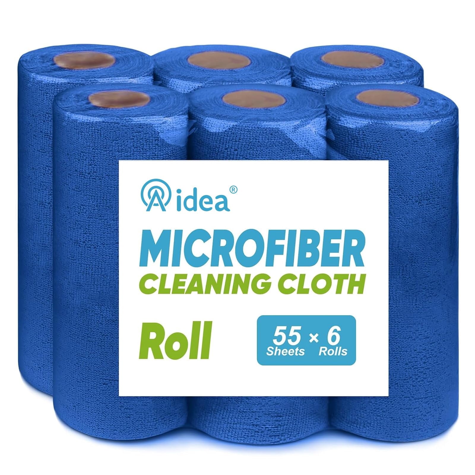 Microfiber Cleaning Cloth Roll, Blue Shop Towels 55 Sheets Washable, Microfiber Towels For Cars, Blue Rags Reusable Paper Towel For Automotive, Workshop, House, Kitchen, Cleaning Supplies11×9"