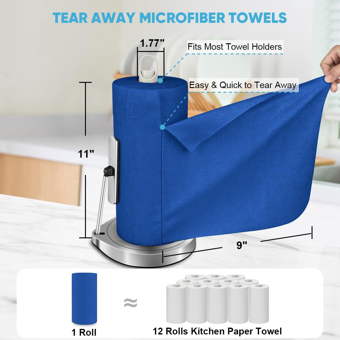 Microfiber Cleaning Cloth Roll, Blue Shop Towels 55 Sheets Washable, Microfiber Towels For Cars, Blue Rags Reusable Paper Towel For Automotive, Workshop, House, Kitchen, Cleaning Supplies11×9"