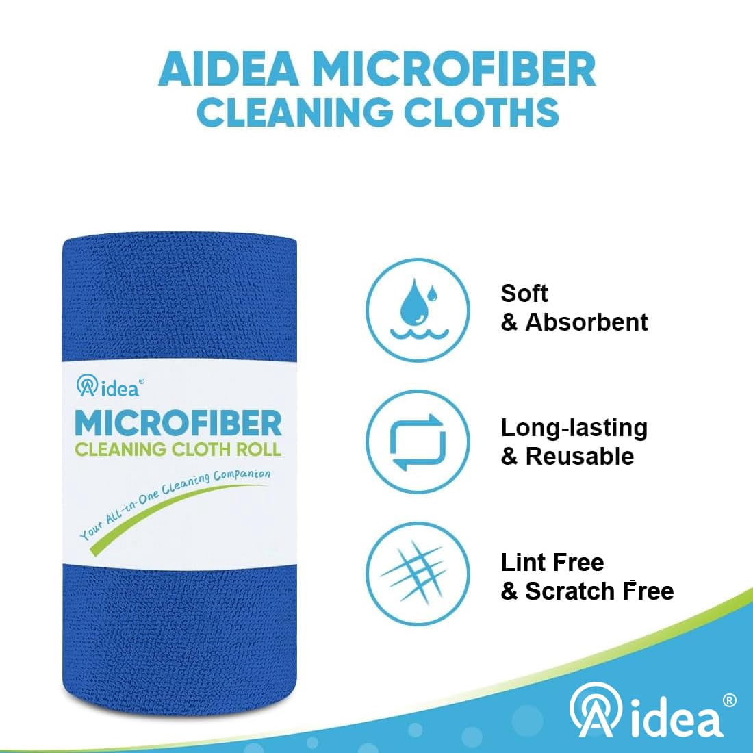 Microfiber Cleaning Cloth Roll, Blue Shop Towels 55 Sheets Washable, Microfiber Towels For Cars, Blue Rags Reusable Paper Towel For Automotive, Workshop, House, Kitchen, Cleaning Supplies11×9"