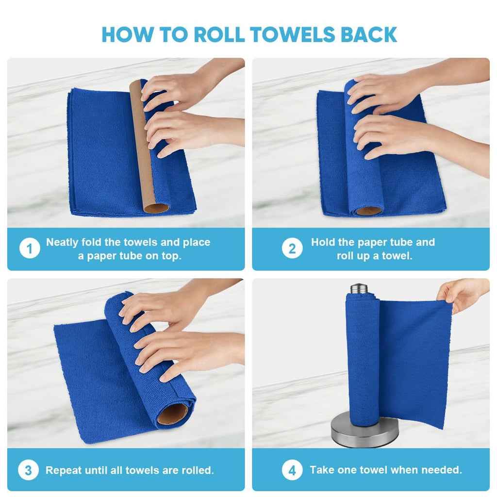 Microfiber Cleaning Cloth Roll, Blue Shop Towels 55 Sheets Washable, Microfiber Towels For Cars, Blue Rags Reusable Paper Towel For Automotive, Workshop, House, Kitchen, Cleaning Supplies11×9"