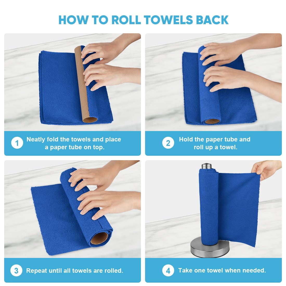Microfiber Cleaning Cloth Roll, Blue Shop Towels 55 Sheets Washable, Microfiber Towels For Cars, Blue Rags Reusable Paper Towel For Automotive, Workshop, House, Kitchen, Cleaning Supplies11×9"