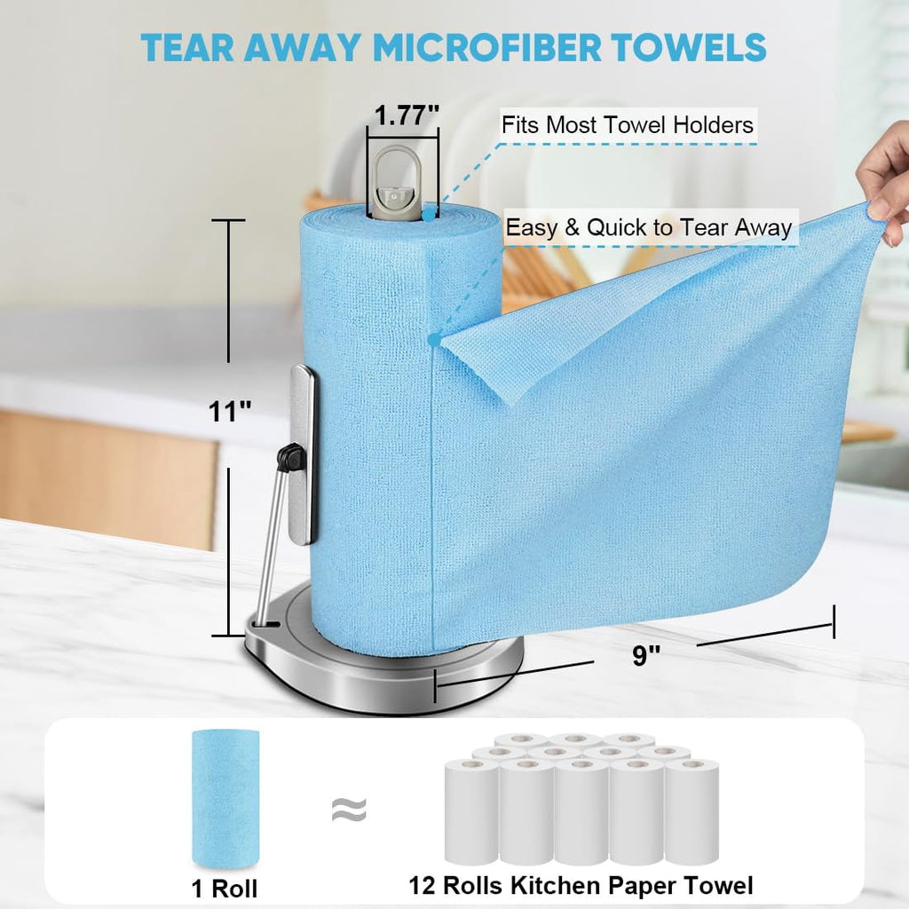 Microfiber Cleaning Cloth Roll, Blue Shop Towels 55 Sheets Washable, Microfiber Towels For Cars, Blue Rags Reusable Paper Towel For Automotive, Workshop, House, Kitchen, Cleaning Supplies11×9"