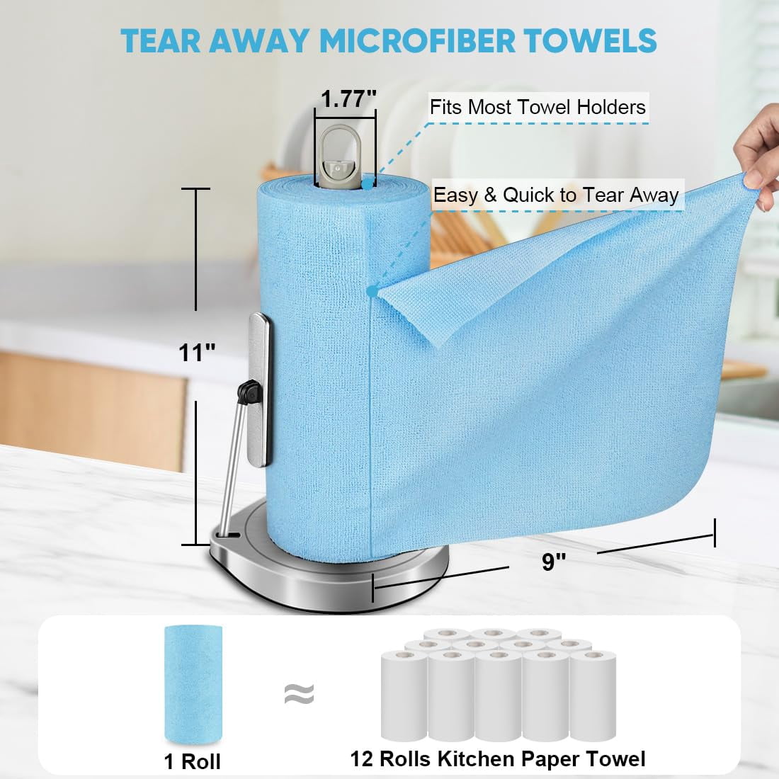 Microfiber Cleaning Cloth Roll, Blue Shop Towels 55 Sheets Washable, Microfiber Towels For Cars, Blue Rags Reusable Paper Towel For Automotive, Workshop, House, Kitchen, Cleaning Supplies11×9"