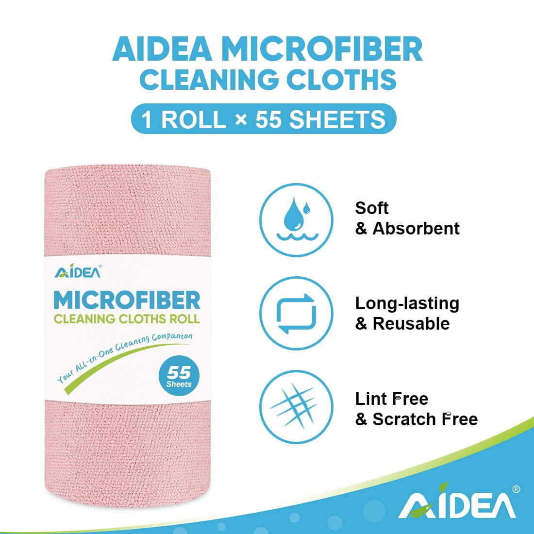 Microfiber Cleaning Cloth Roll, Blue Shop Towels 55 Sheets Washable, Microfiber Towels For Cars, Blue Rags Reusable Paper Towel For Automotive, Workshop, House, Kitchen, Cleaning Supplies11×9"