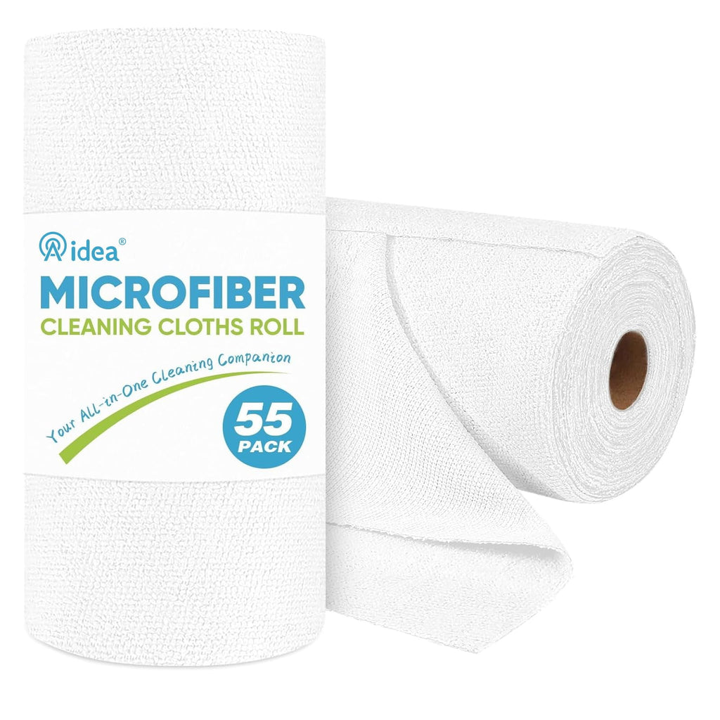 Microfiber Cleaning Cloth Roll, Blue Shop Towels 55 Sheets Washable, Microfiber Towels For Cars, Blue Rags Reusable Paper Towel For Automotive, Workshop, House, Kitchen, Cleaning Supplies11×9"