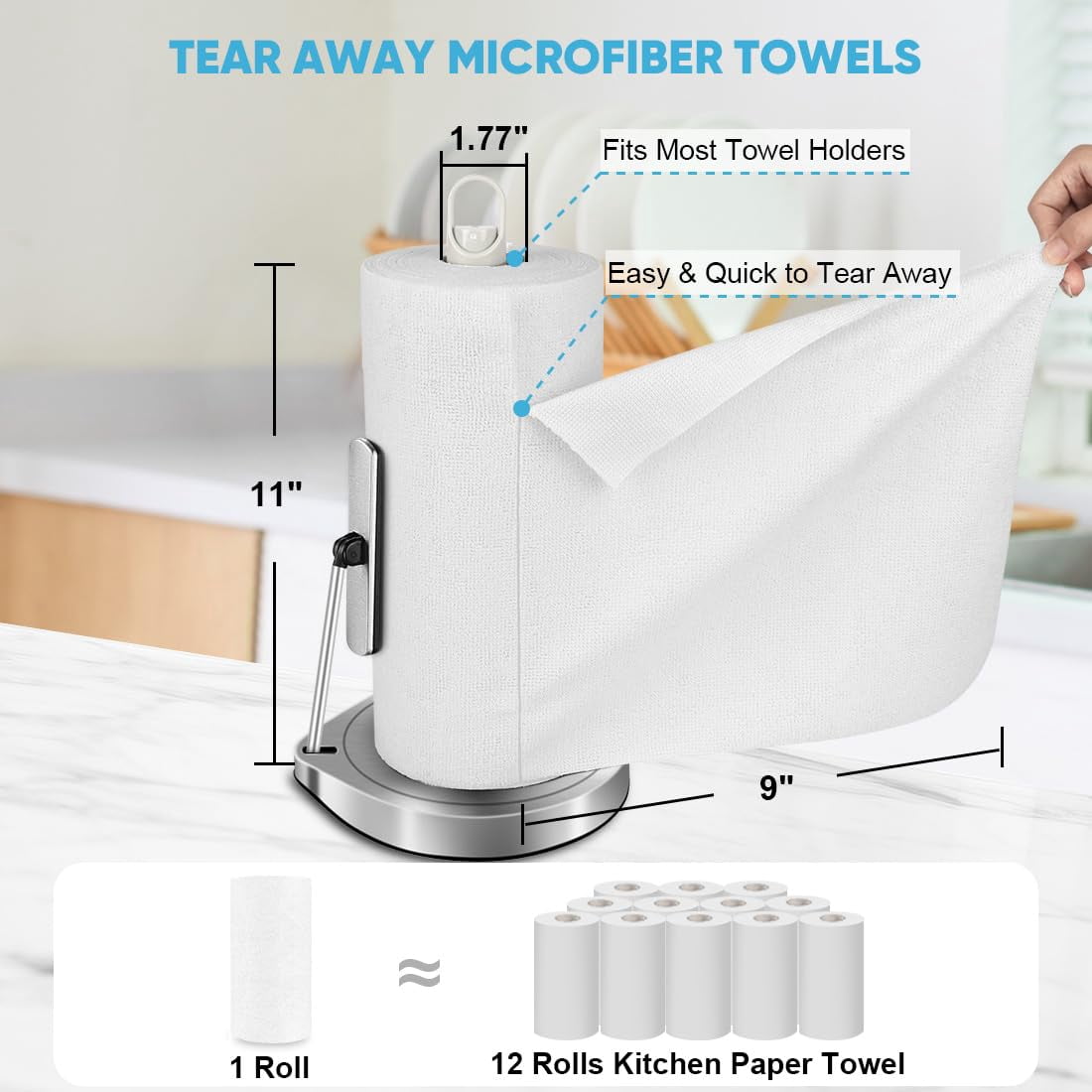 Microfiber Cleaning Cloth Roll, Blue Shop Towels 55 Sheets Washable, Microfiber Towels For Cars, Blue Rags Reusable Paper Towel For Automotive, Workshop, House, Kitchen, Cleaning Supplies11×9"