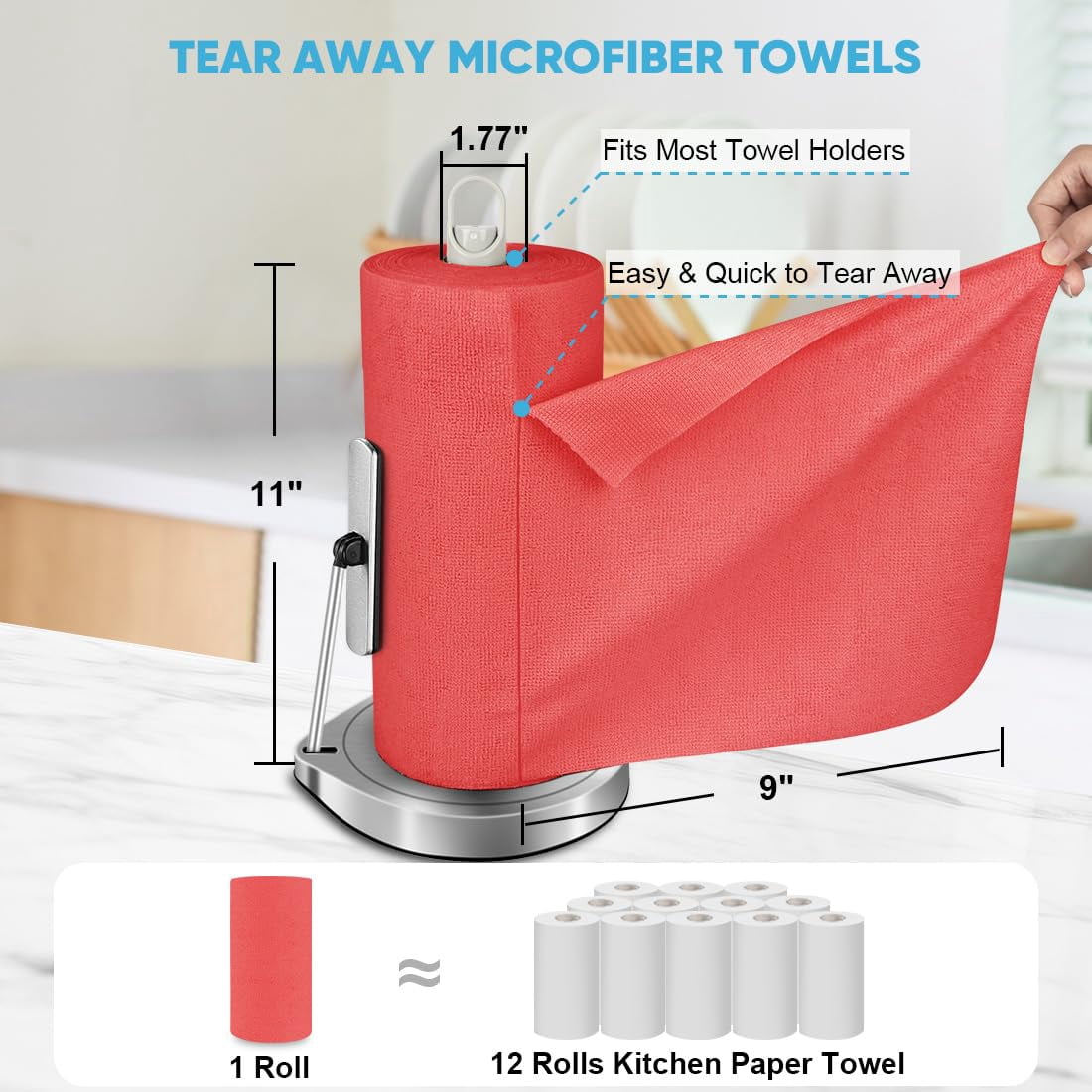Microfiber Cleaning Cloth Roll, Blue Shop Towels 55 Sheets Washable, Microfiber Towels For Cars, Blue Rags Reusable Paper Towel For Automotive, Workshop, House, Kitchen, Cleaning Supplies11×9"