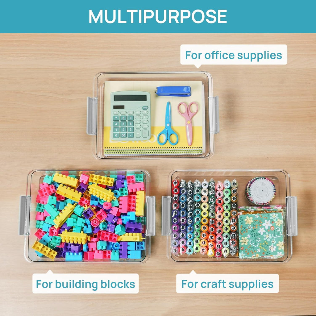 6 Qt Plastic Storage Bins with Lids, Clear Sensory Bins, Arts Crafts Organizers and Storage, Stackable Containers for Home Office and School Supplies, 8 Pack