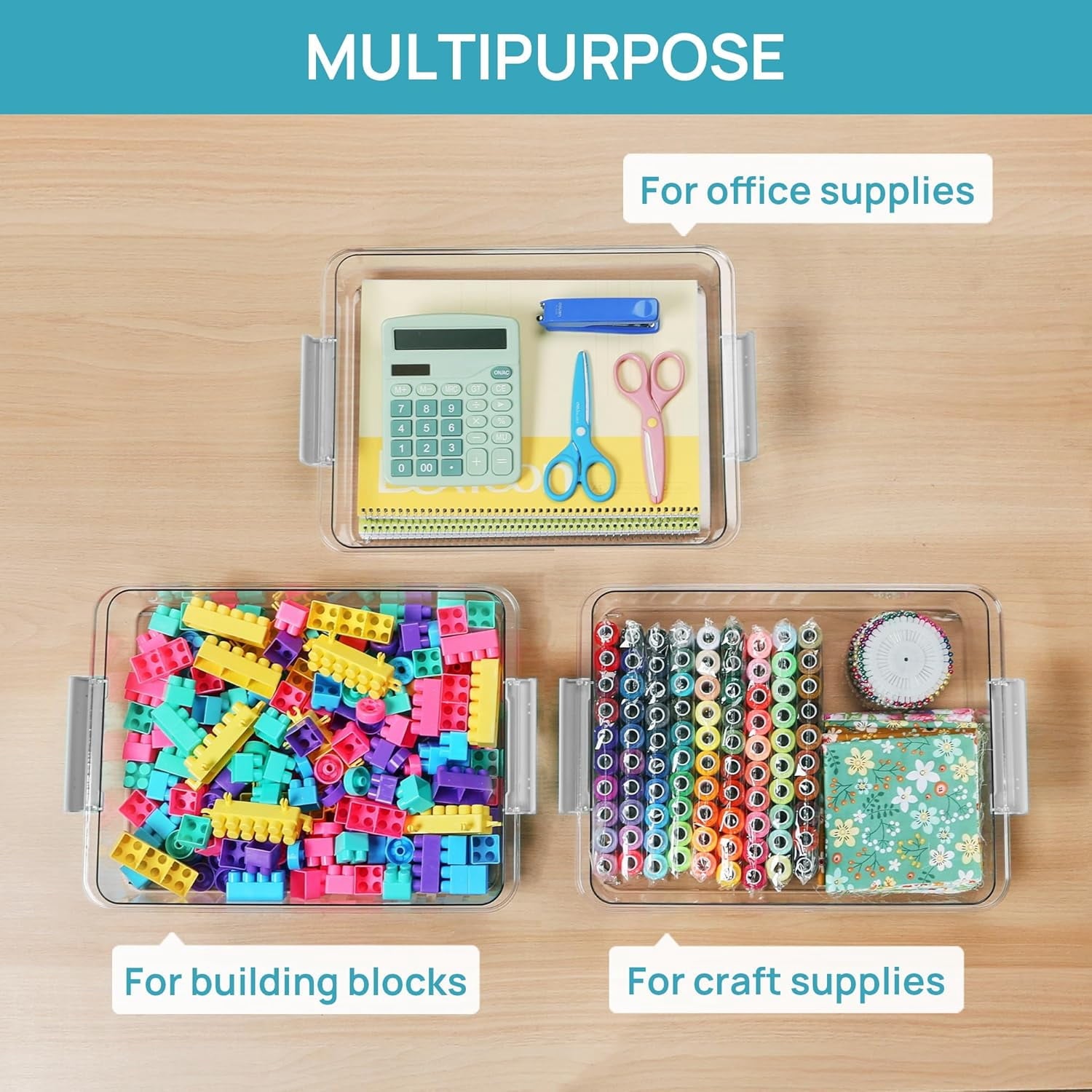 6 Qt Plastic Storage Bins with Lids, Clear Sensory Bins, Arts Crafts Organizers and Storage, Stackable Containers for Home Office and School Supplies, 8 Pack