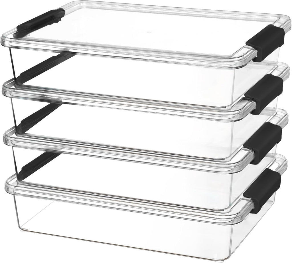6 Qt Plastic Storage Bins with Lids, Clear Sensory Bins, Arts Crafts Organizers and Storage, Stackable Containers for Home Office and School Supplies, 8 Pack