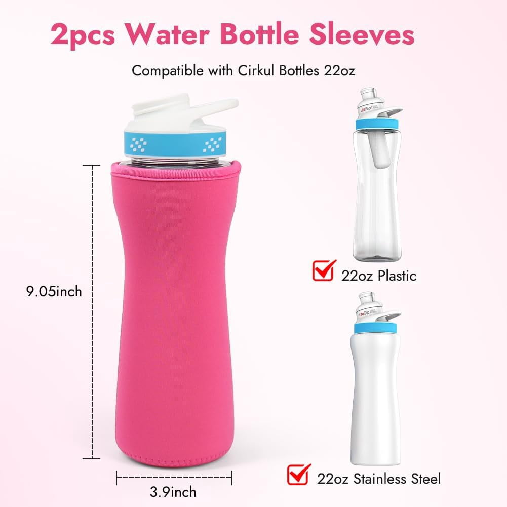 2PCS Water Bottle 22 oz / 32 oz,Water Bottle Plastic &amp; Stainless Steel Bottle, Water Bottle Cover for Retaining Temperature
