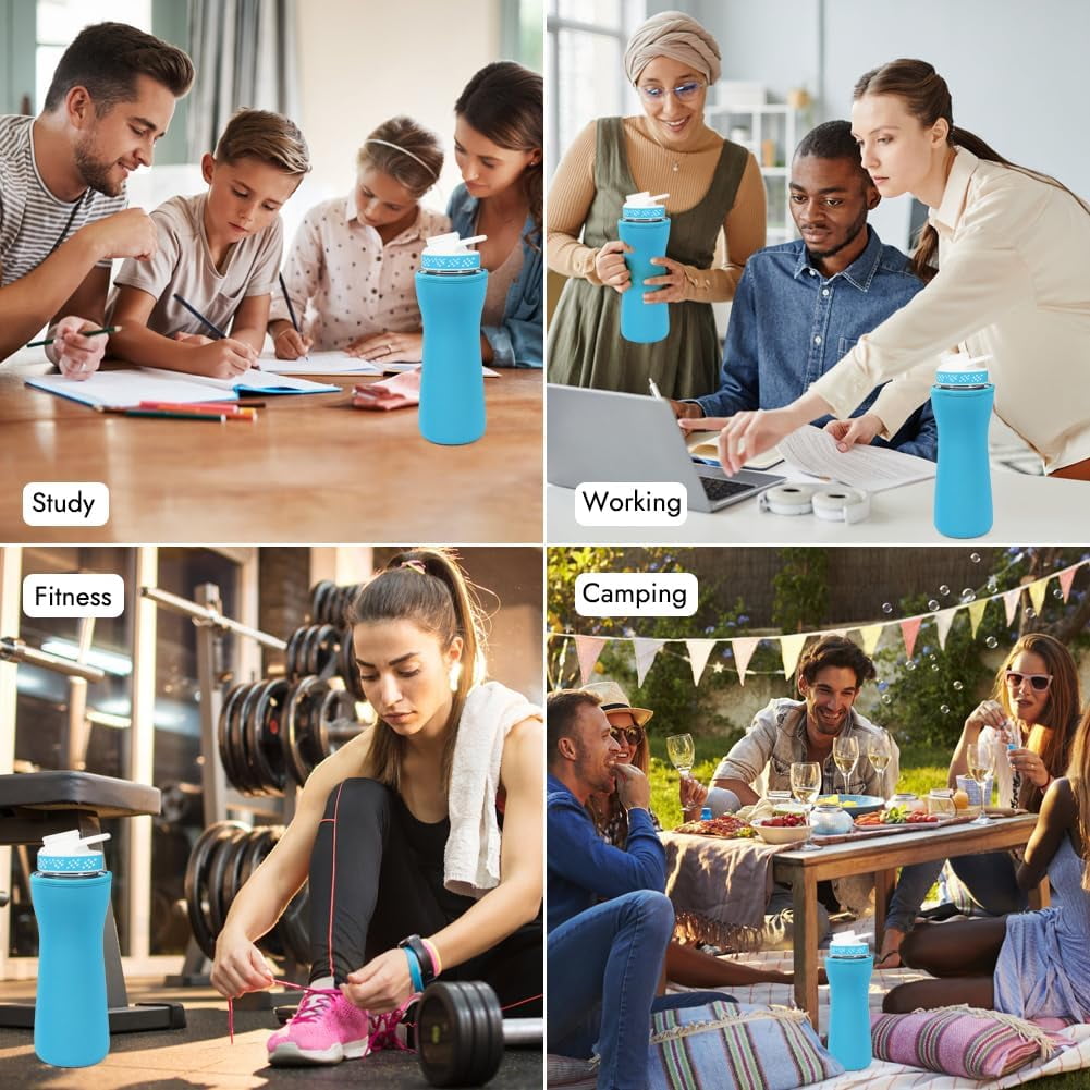 2PCS Water Bottle 22 oz / 32 oz,Water Bottle Plastic &amp; Stainless Steel Bottle, Water Bottle Cover for Retaining Temperature