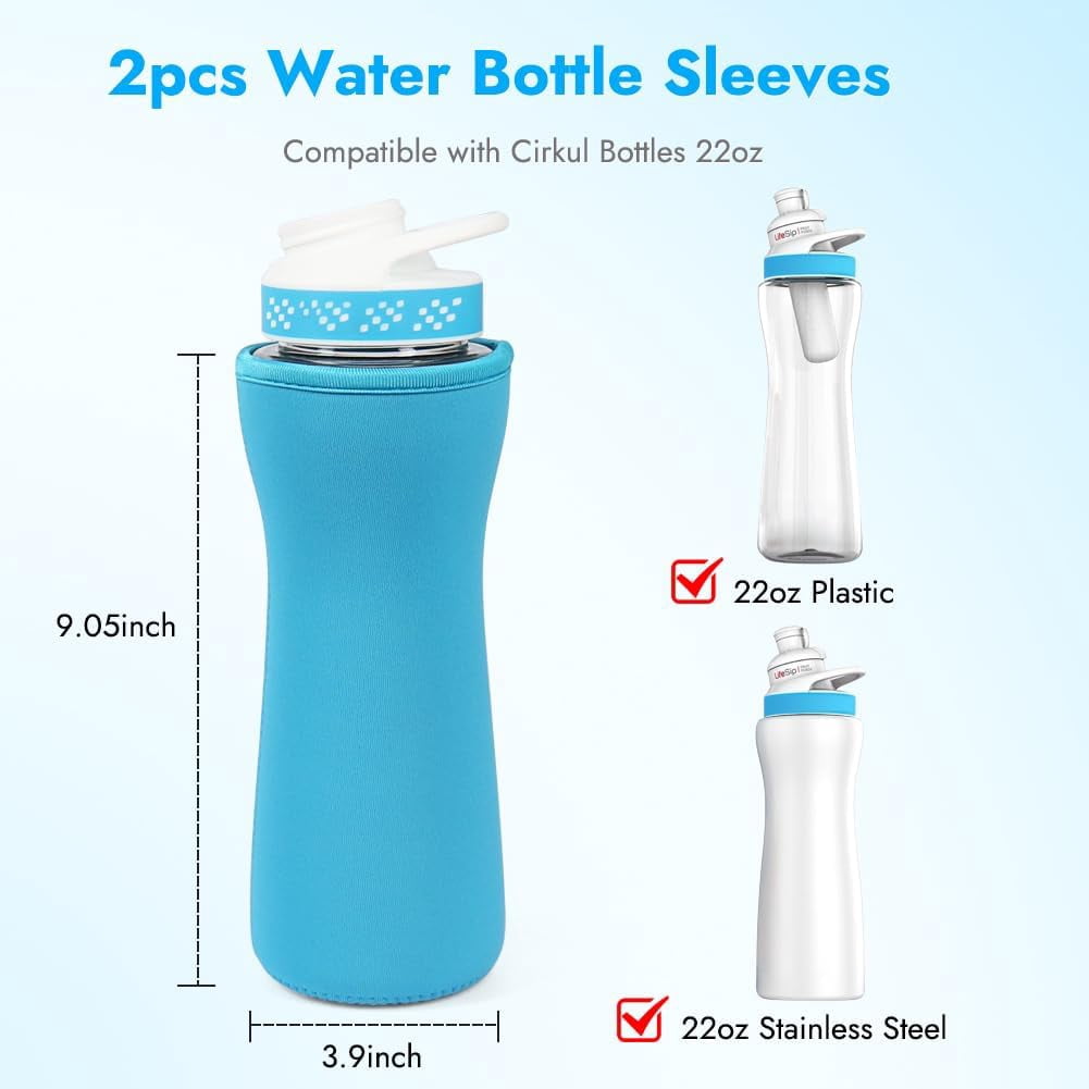 2PCS Water Bottle 22 oz / 32 oz,Water Bottle Plastic &amp; Stainless Steel Bottle, Water Bottle Cover for Retaining Temperature