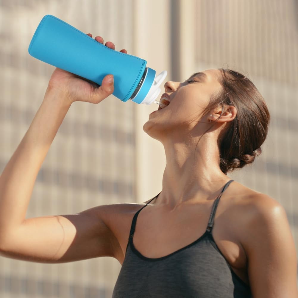 2PCS Water Bottle 22 oz / 32 oz,Water Bottle Plastic &amp; Stainless Steel Bottle, Water Bottle Cover for Retaining Temperature