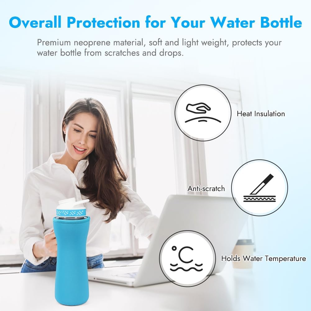 2PCS Water Bottle 22 oz / 32 oz,Water Bottle Plastic &amp; Stainless Steel Bottle, Water Bottle Cover for Retaining Temperature