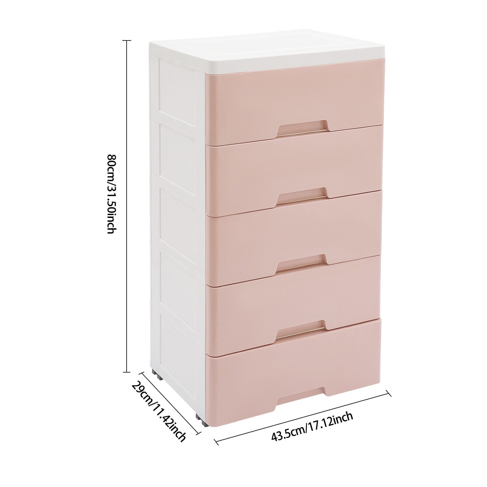 Pink Chest of Storage 5 Drawers Dresser Tower Pink Cabinet for Bedroom Organizer Unit,PP,Rectangular,17.12*11.42*31.5 inch