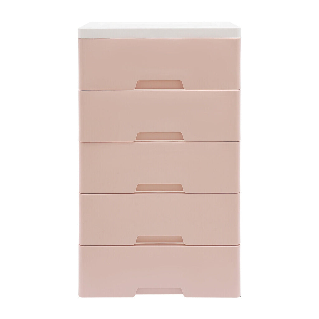 Pink Chest of Storage 5 Drawers Dresser Tower Pink Cabinet for Bedroom Organizer Unit,PP,Rectangular,17.12*11.42*31.5 inch