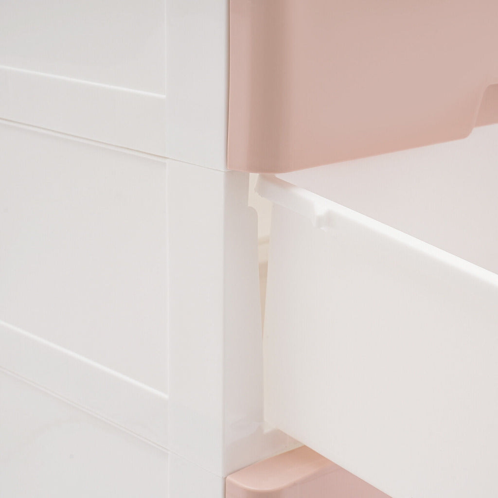 Pink Chest of Storage 5 Drawers Dresser Tower Pink Cabinet for Bedroom Organizer Unit,PP,Rectangular,17.12*11.42*31.5 inch