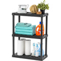 3-Shelf Heavy Duty Plastic Storage Shelves, 120lb Capacity, 33"H x 24"W x 12"D, Medium Modular Shelving Unit Storage Organizer for Garage, Home, Bathroom &amp; Laundry, Storage Rack - Black