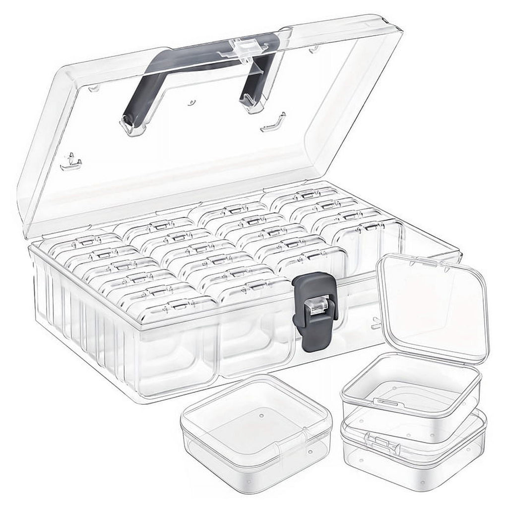 Bead Organizer Box with Handle, 24 Pcs Rectangle Storage Plastic Cases, Mini Clear Bead Storage Contai