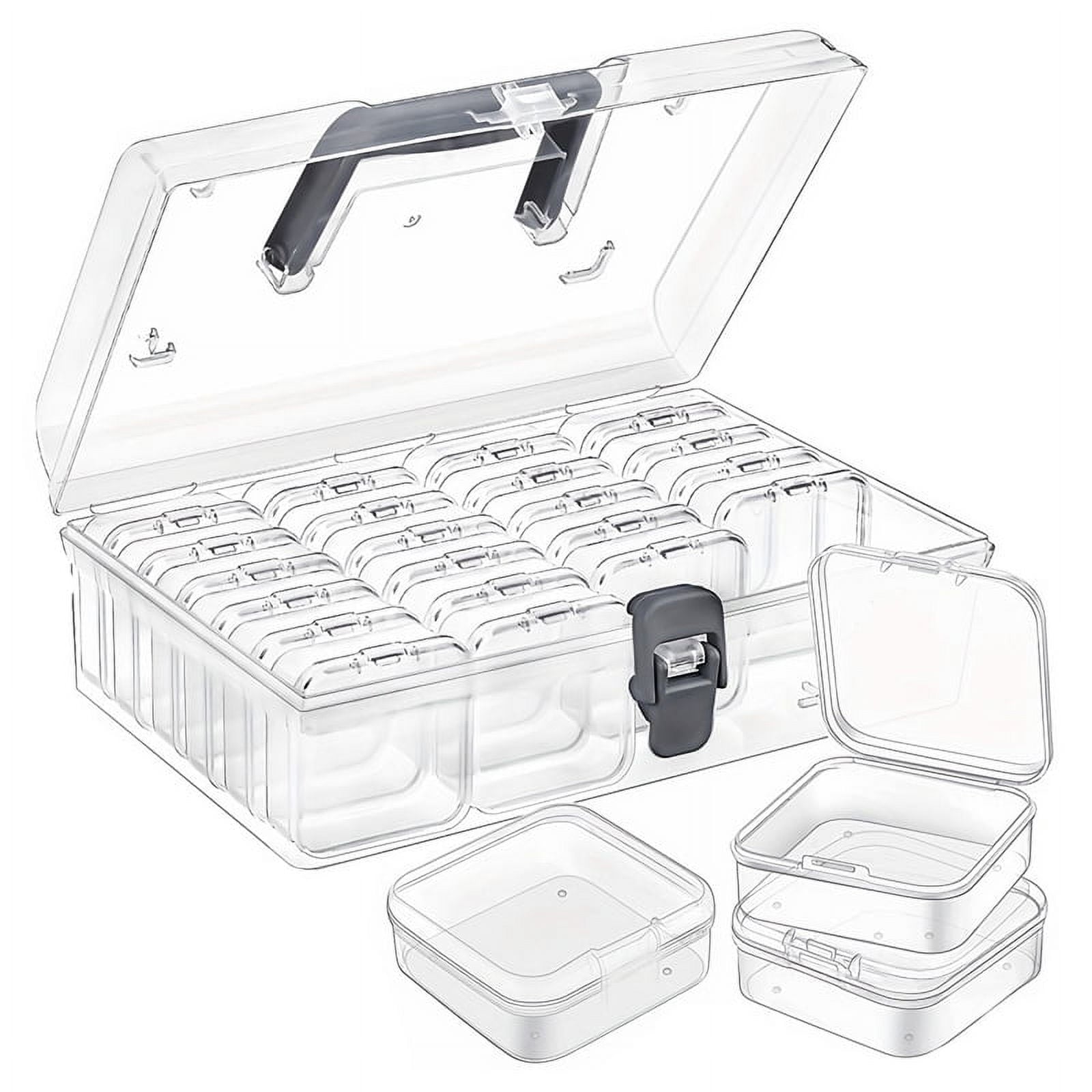 Bead Organizer Box with Handle, 24 Pcs Rectangle Storage Plastic Cases, Mini Clear Bead Storage Contai