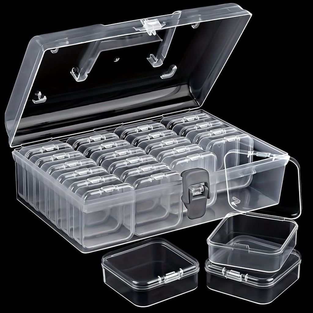 Bead Organizer Box with Handle, 24 Pcs Rectangle Storage Plastic Cases, Mini Clear Bead Storage Contai