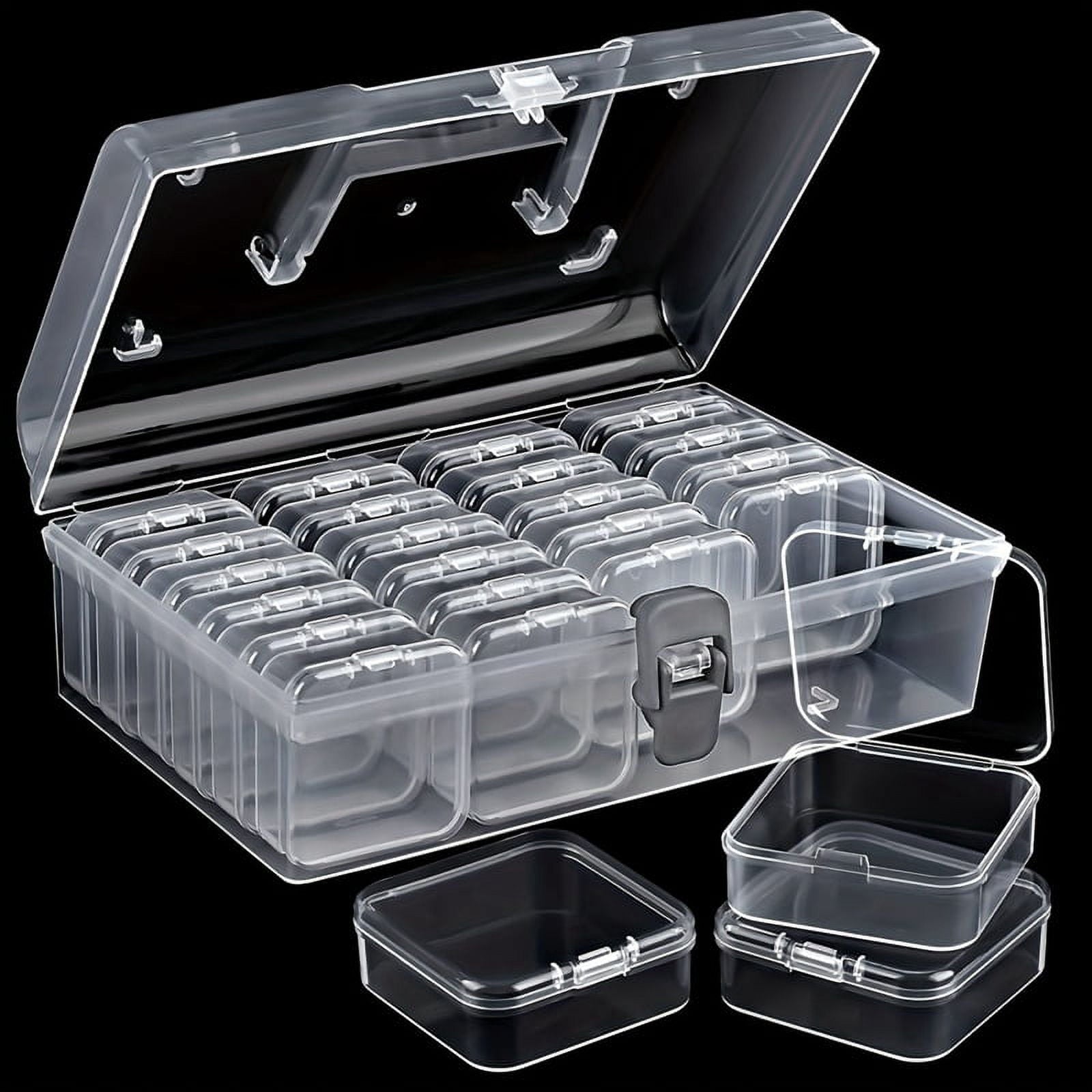Bead Organizer Box with Handle, 24 Pcs Rectangle Storage Plastic Cases, Mini Clear Bead Storage Contai