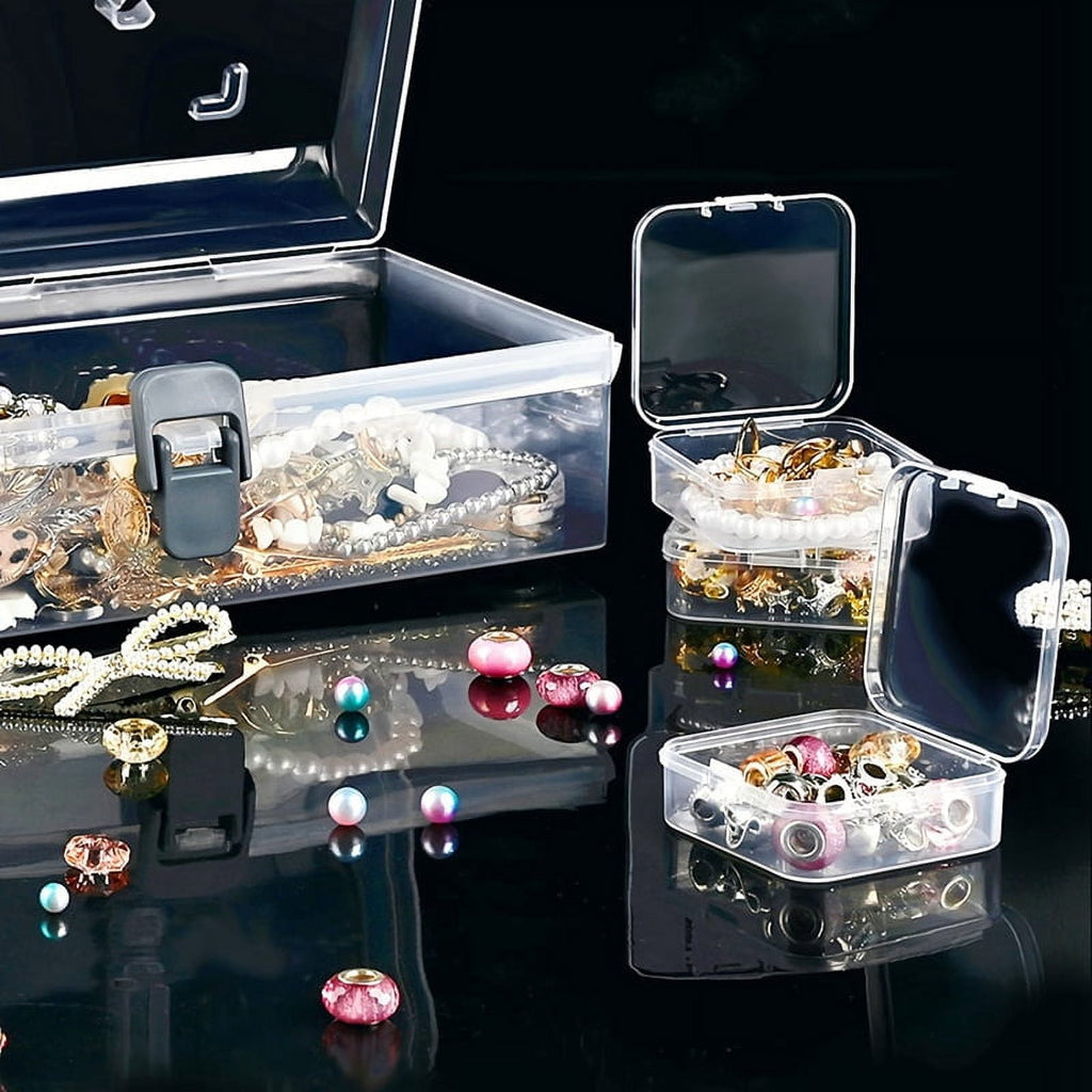 Bead Organizer Box with Handle, 24 Pcs Rectangle Storage Plastic Cases, Mini Clear Bead Storage Contai