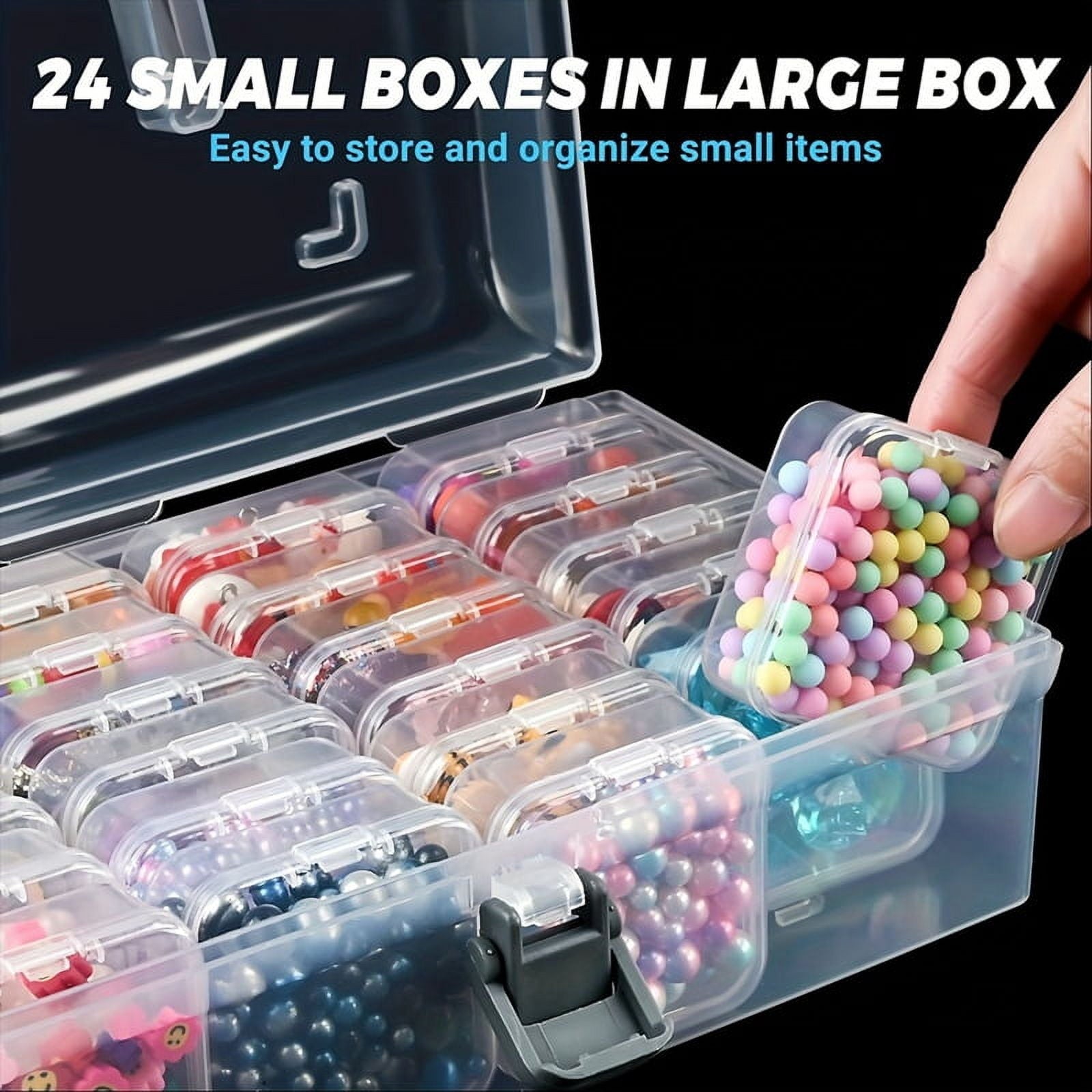 Bead Organizer Box with Handle, 24 Pcs Rectangle Storage Plastic Cases, Mini Clear Bead Storage Contai