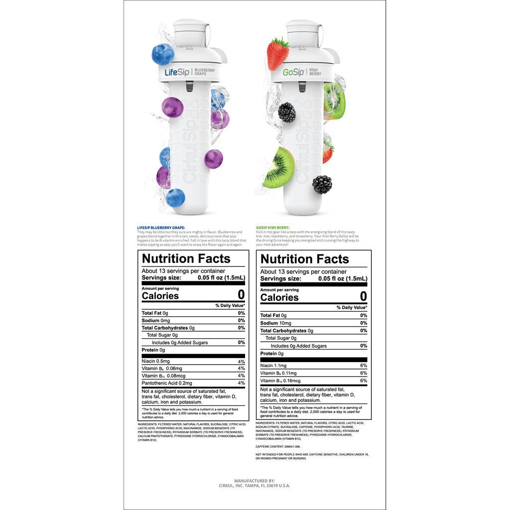 32oz Plastic Starter Kit with Navy Blue Lid, 2 Flavor Cartridges (Blueberry Grape &amp; Kiwi Berry)